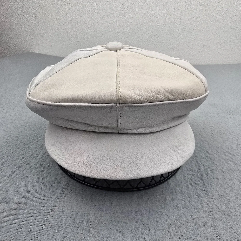 Echtes Leder Newsboy Baker Boy Cap Mens Small Gray Beige Casual Streetwear
